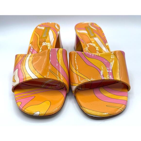Larroude Brigitte Patent Wave Sun Retro Swirl Patent Leather Slides Size 7.5 - Picture 4 of 9